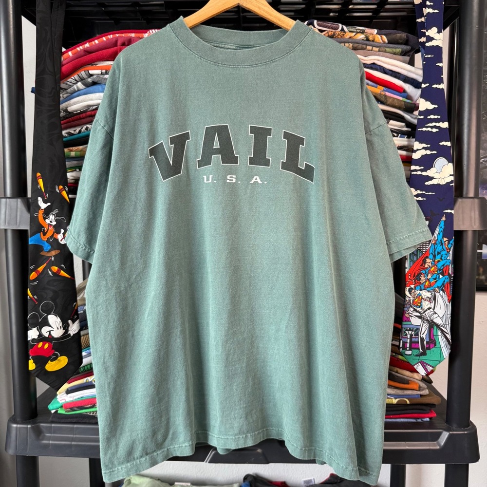 Vintage Green Vail Colorado Graphic T Shirt Fits XL